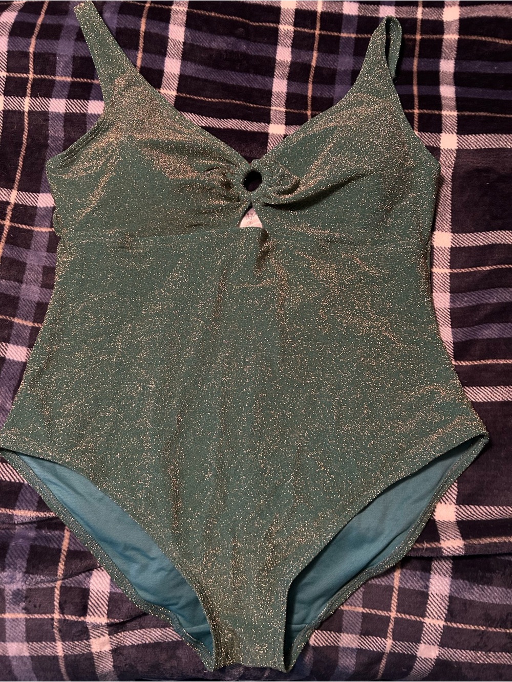 Green Glitter One-Piece Swimsuit with Ring Detail *NEVER WORN*